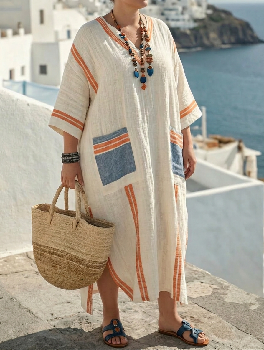 Vera Coastal Flow Dress - Plus size model