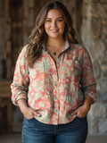 Angela | Vintage Lovely Floral Pattern Art Print Casual Long Sleeve - Plus size model