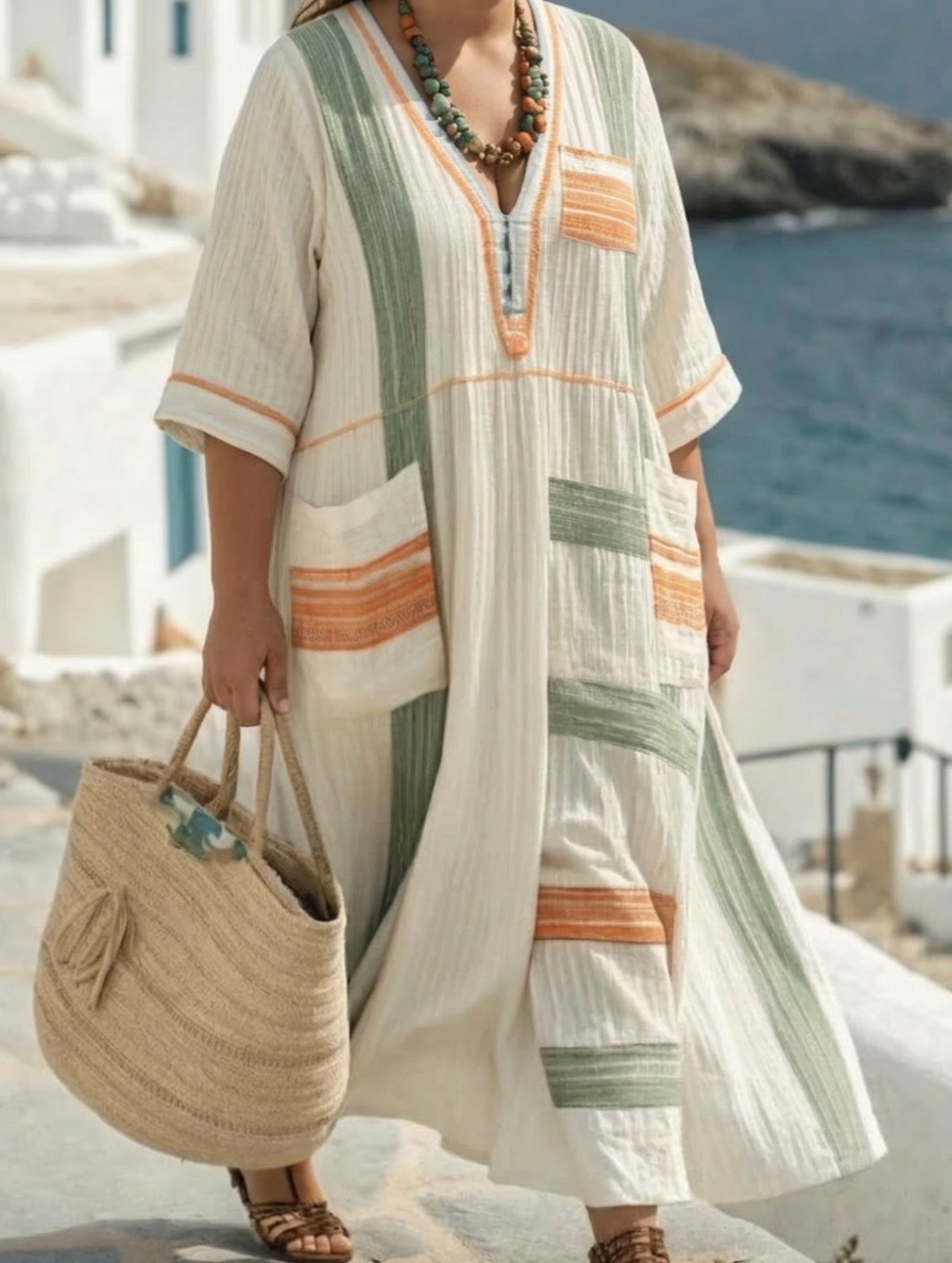 Vera Coastal Flow Dress - Plus size model