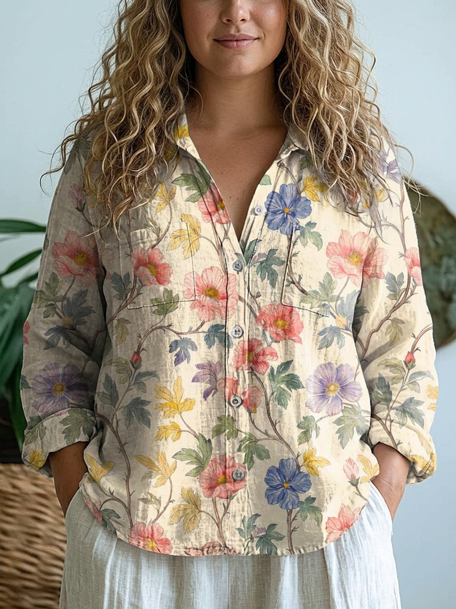 Debra |  Lovely Floral Art Print Casual Long Sleeve - Plus size model