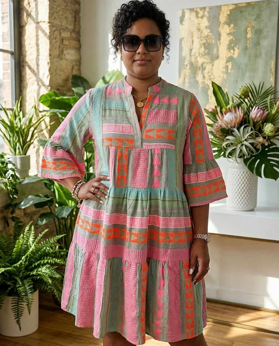 Lucy | Patterned Flowing Midi Dress - Plus size model