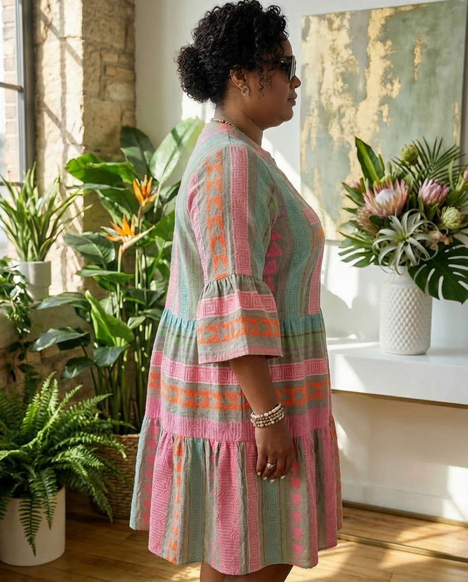 Lucy | Patterned Flowing Midi Dress - Plus size model