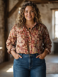 Victoria | Vintage Ethnic Flower Print Casual Long Sleeve - Plus size model