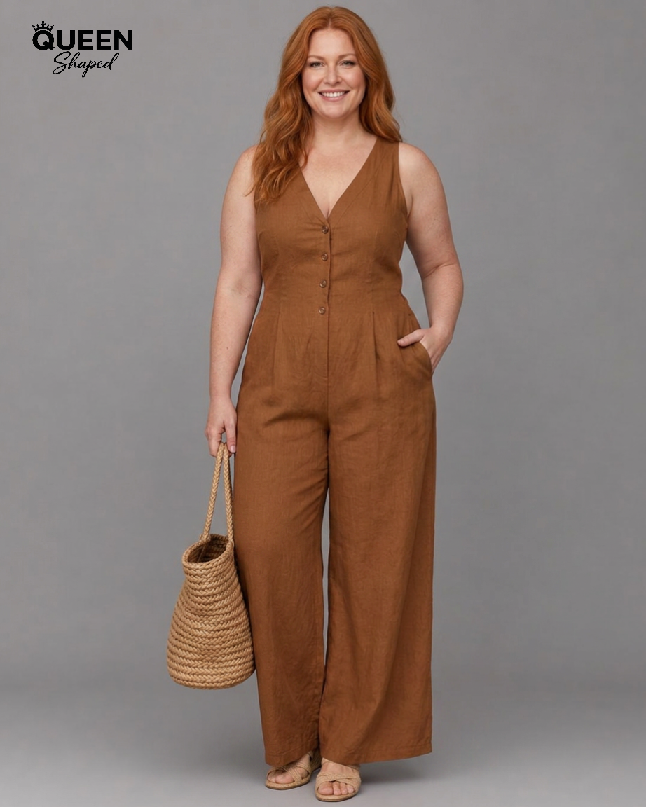 Lyssara | Button Front Sleeveless Wide Leg Relaxed Jumpsuit