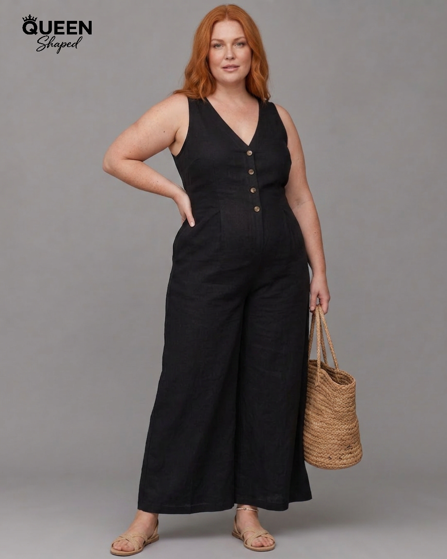 Lyssara | Button Front Sleeveless Wide Leg Relaxed Jumpsuit