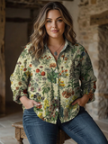 Rebecca | Vintage Lovely Floral Art Print Casual Long Sleeve - Plus size model