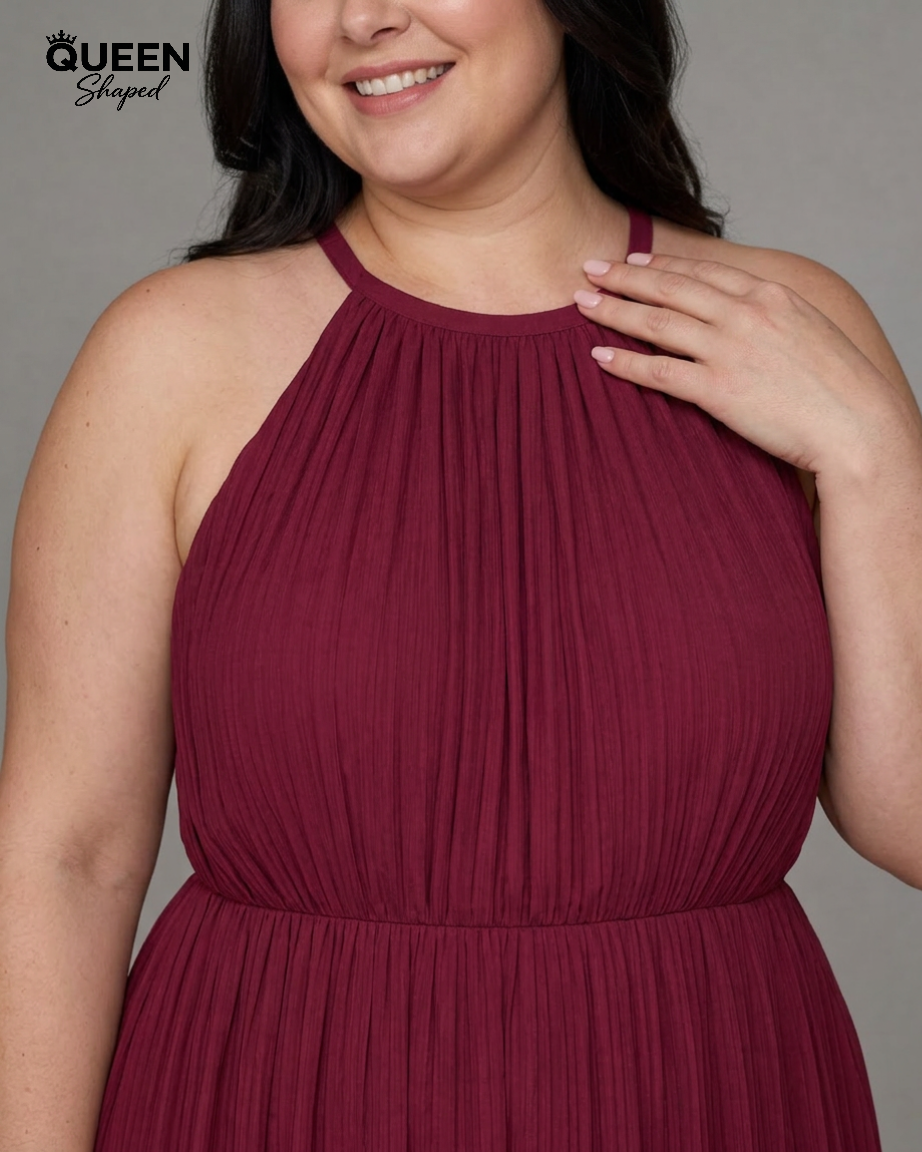 Sylvara | Pleated Halter Neck Wide Leg Relaxed Jumpsuit