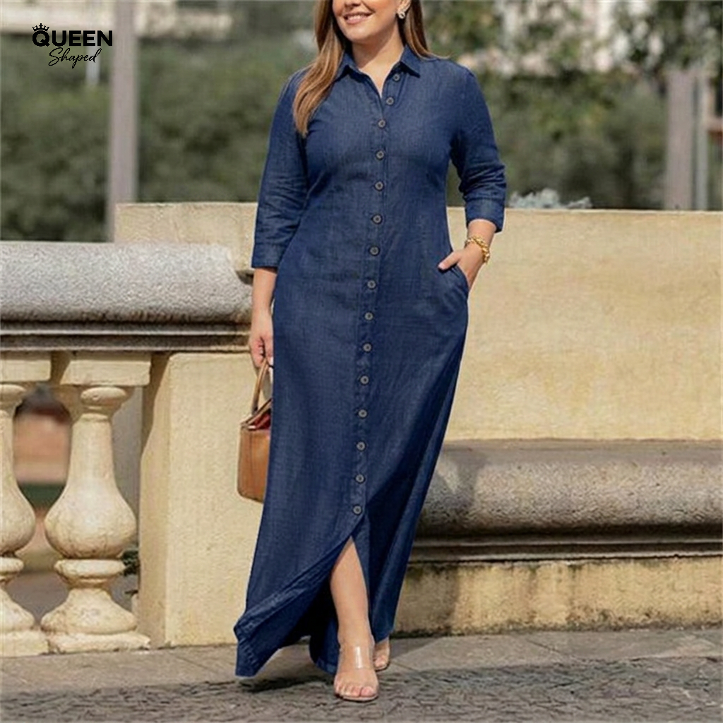 Charlotte | Collar Denim Button Maxi Dress