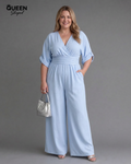 Emene | Draped V Neck Wide Leg Relaxed Jumpsuit