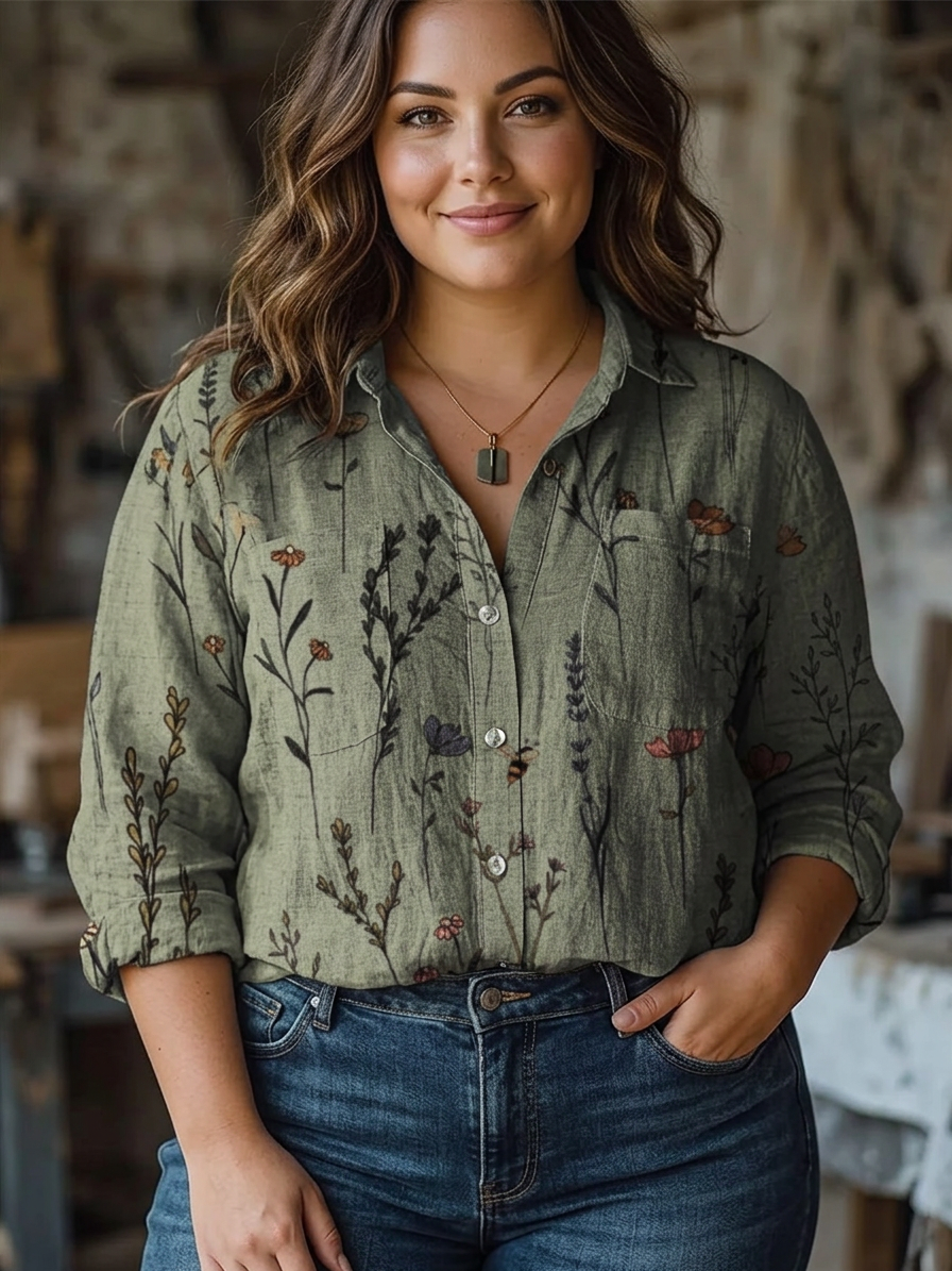 Teresa | Vintage Print Casual Long Sleeve - Plus size model