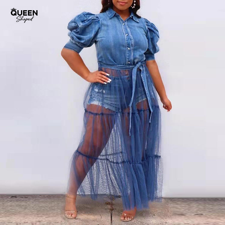 Evelyn | Dress Cardigan Denim Stitching