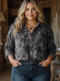 Gloria | Vintage Lovely Floral Art Print Casual Long Sleeve - Plus size model