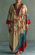 Japanese Red Plum Blossom Maxi Dress with Batwing Sleeves and Print - Plus size model