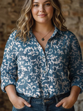 Marilyn | Vintage Floral Art Print Casual Long Sleeve - Plus size model