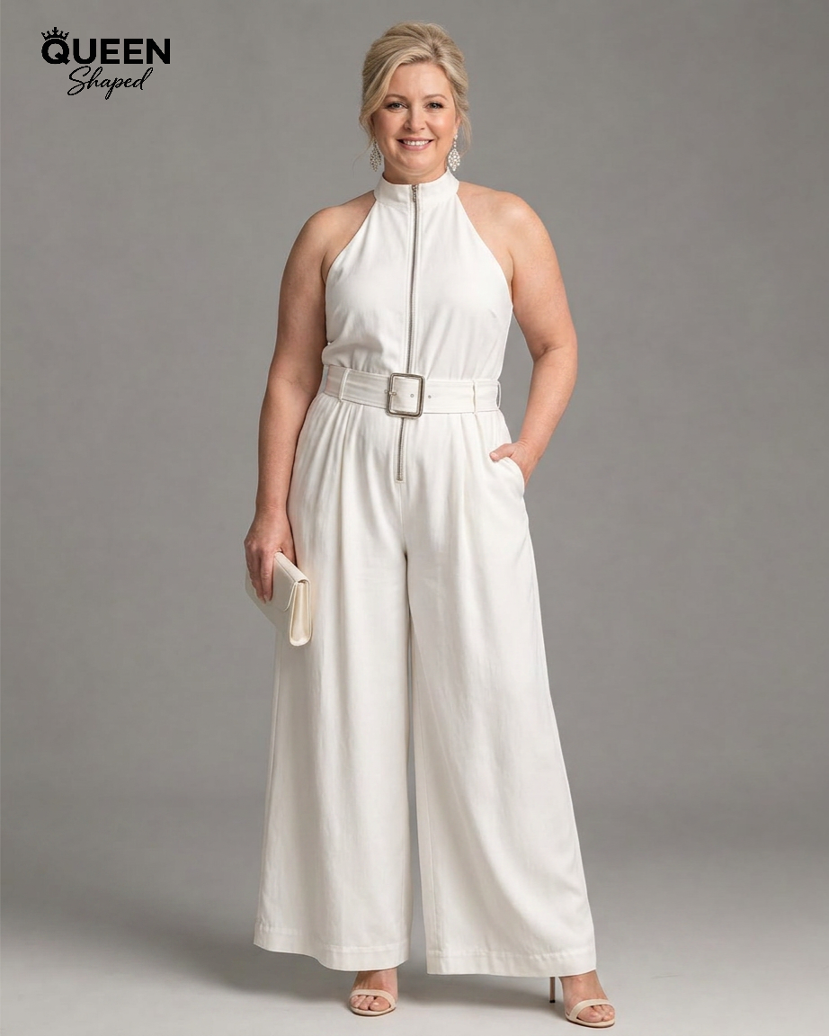Astrielle | Belted High Neck Wide Leg Sleeveless Jumpsuit