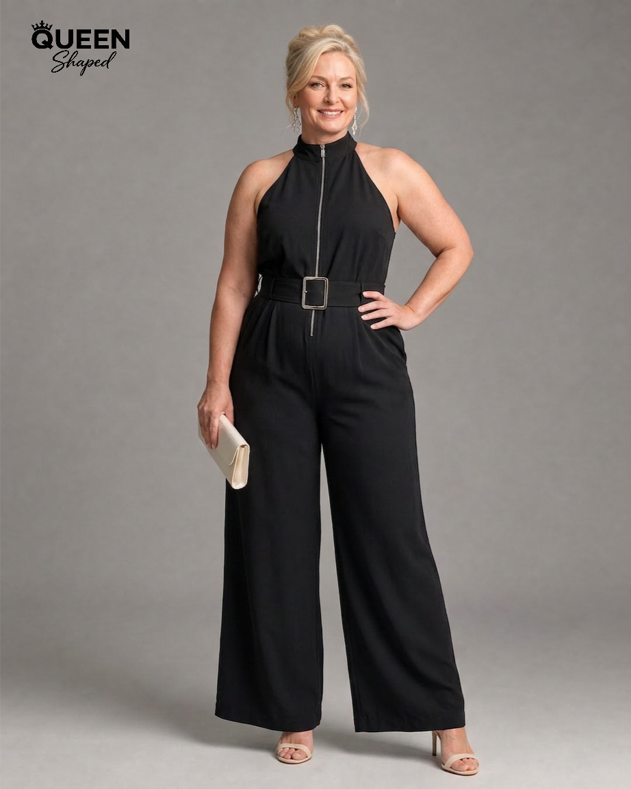 Astrielle | Belted High Neck Wide Leg Sleeveless Jumpsuit