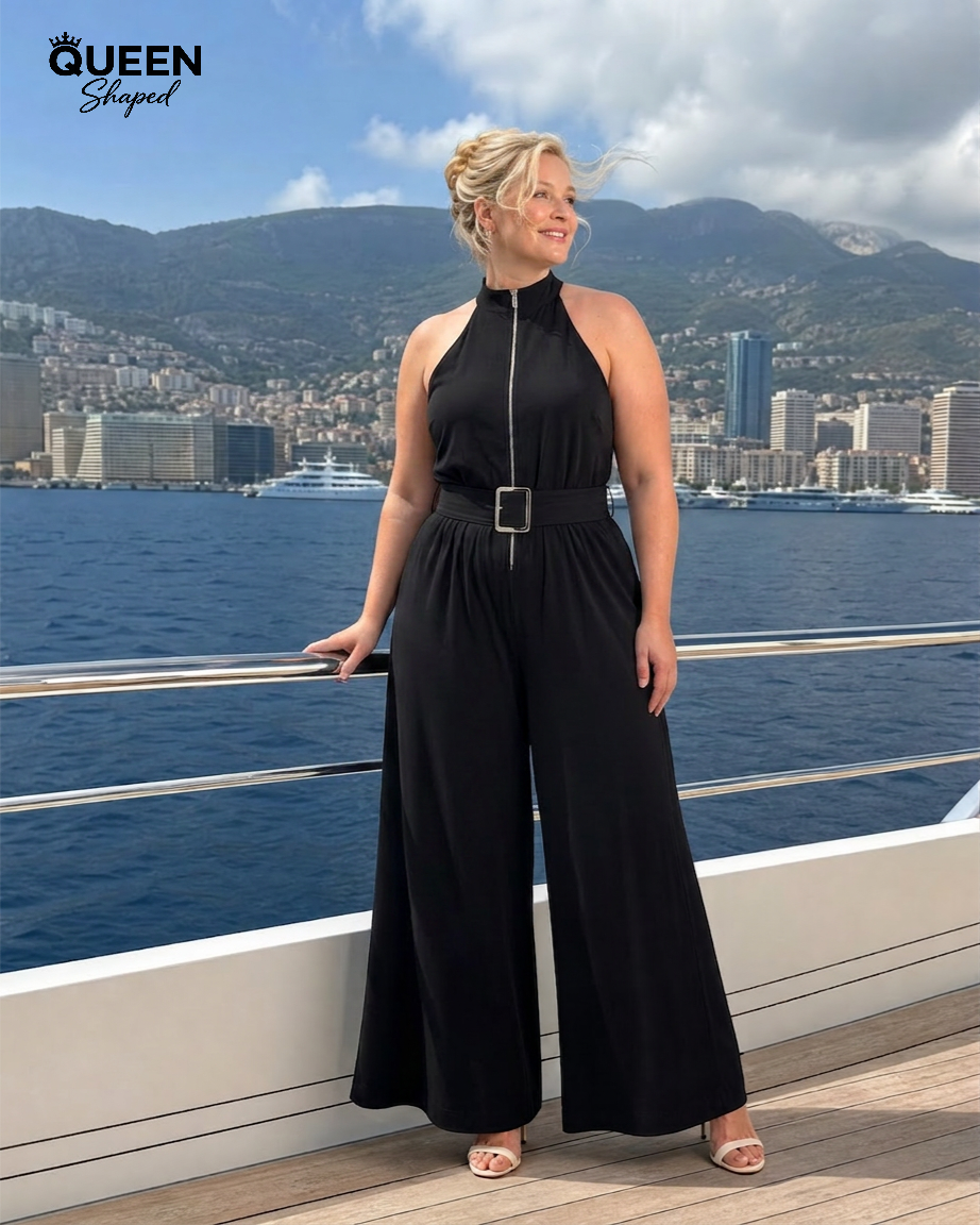 Astrielle | Belted High Neck Wide Leg Sleeveless Jumpsuit