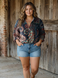 Janice | Paisley Colorful Art Print Casual Long Sleeve - Plus size model