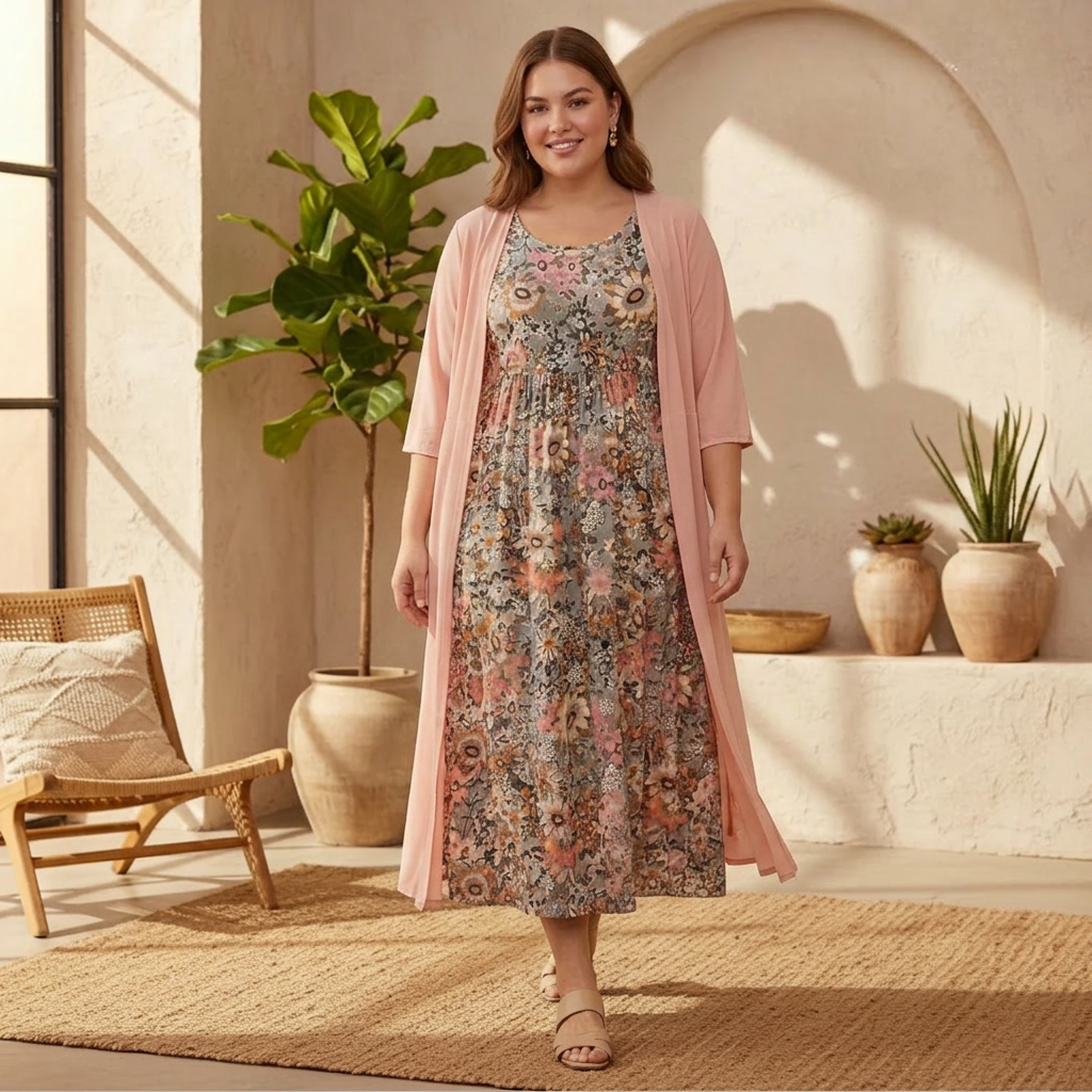 Essie - Floral Boho Dress - Plus size model