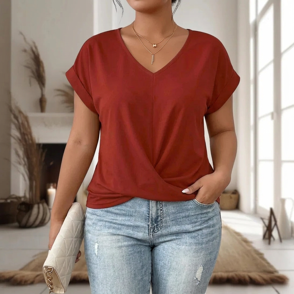 Elle™ | Casual Sweetheart Neck T-Shirt - Plus size model