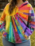 Raylenne | Bohemian Multicolor Patchwork Hoodie - Plus size model