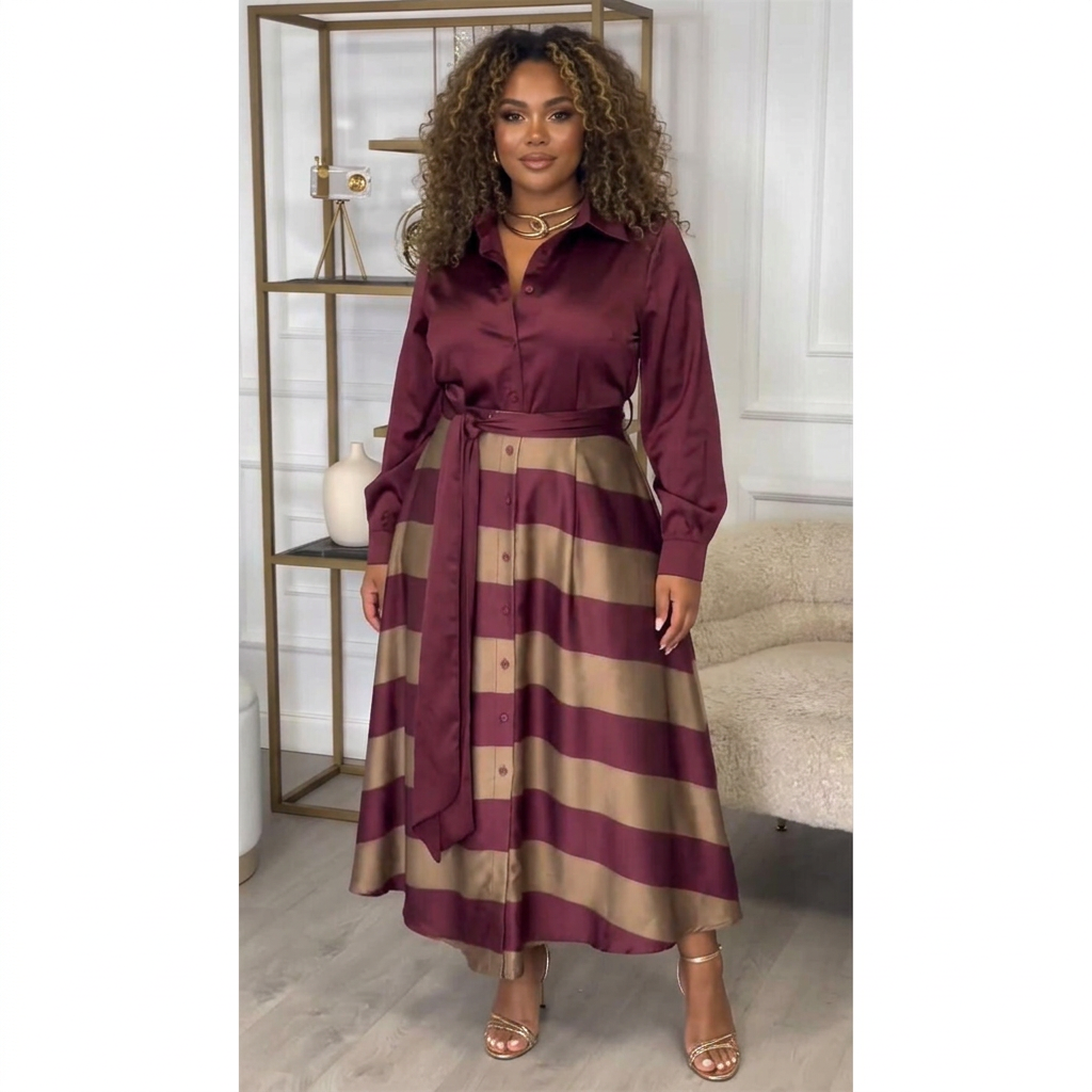 Yvonne | Striped Maxi Dress - Plus size model