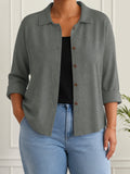 Deborah | Relaxed Crinkle-Texture Button-Front Blouse - Plus size model