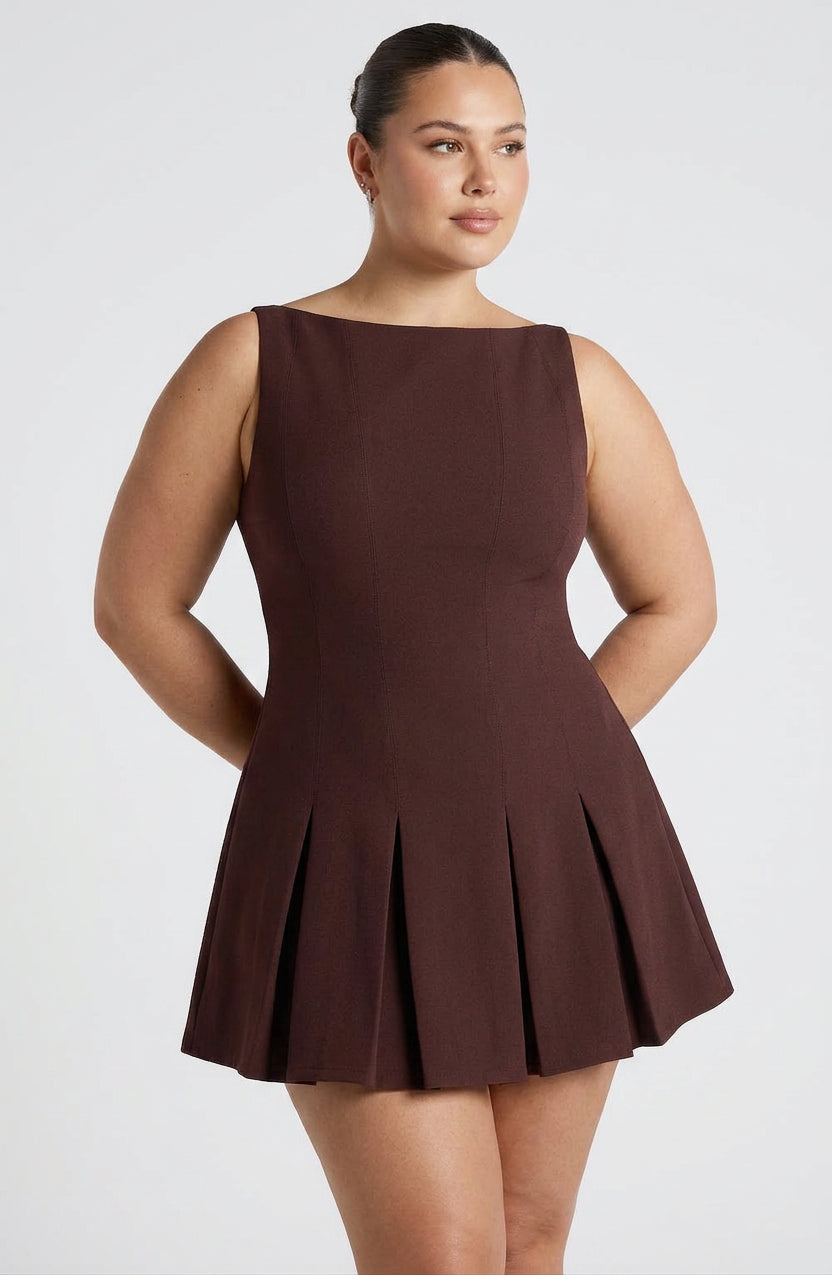Rory Mini Dress - Plum Brown - Plus size model