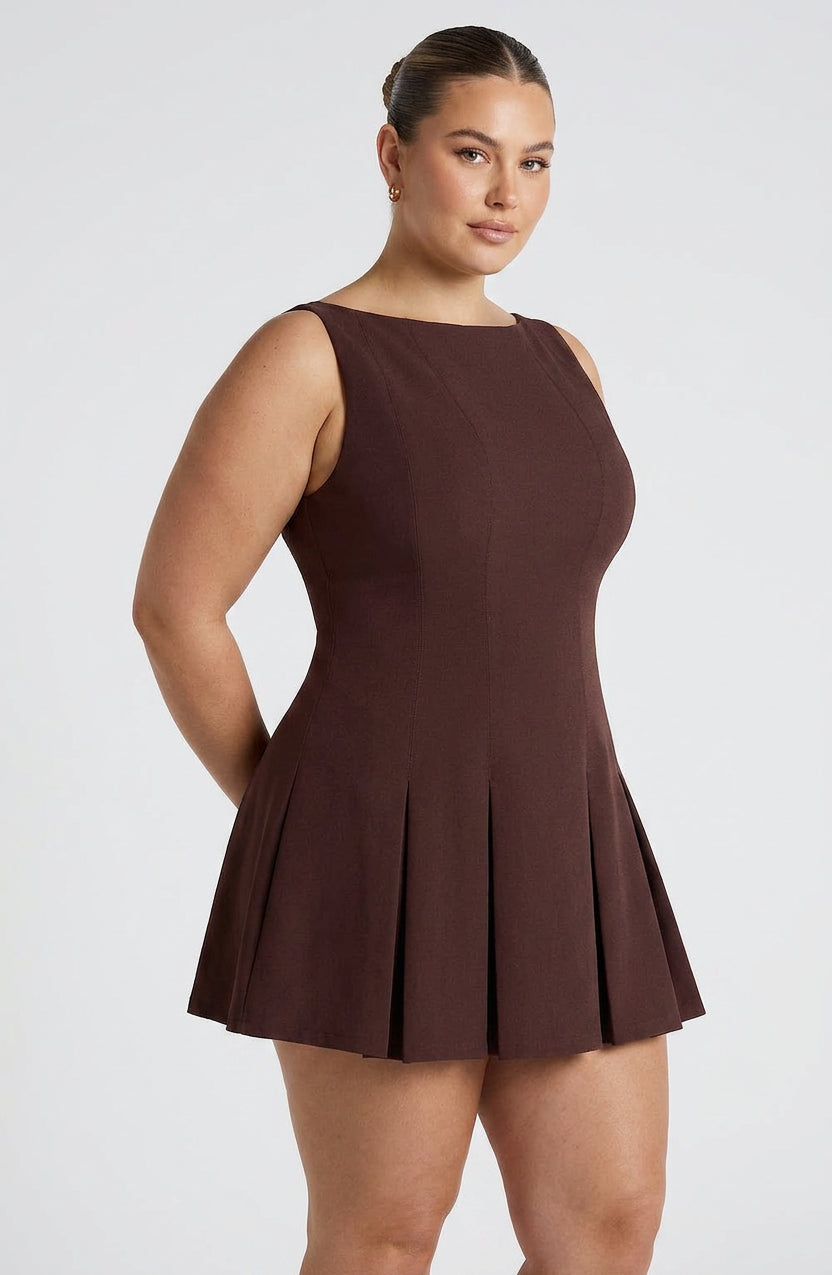 Rory Mini Dress - Plum Brown - Plus size model
