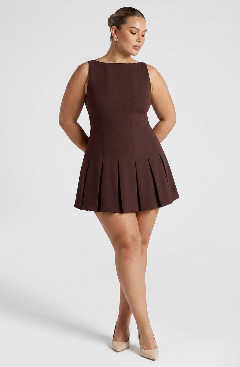 Rory Mini Dress - Plum Brown - Plus size model