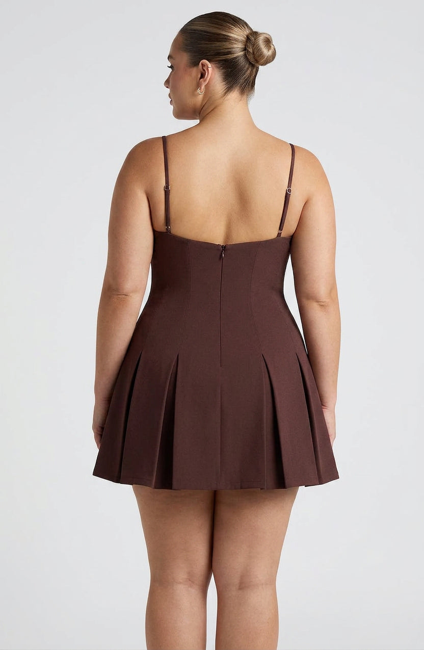 Rory Mini Dress - Plum Brown - Plus size model