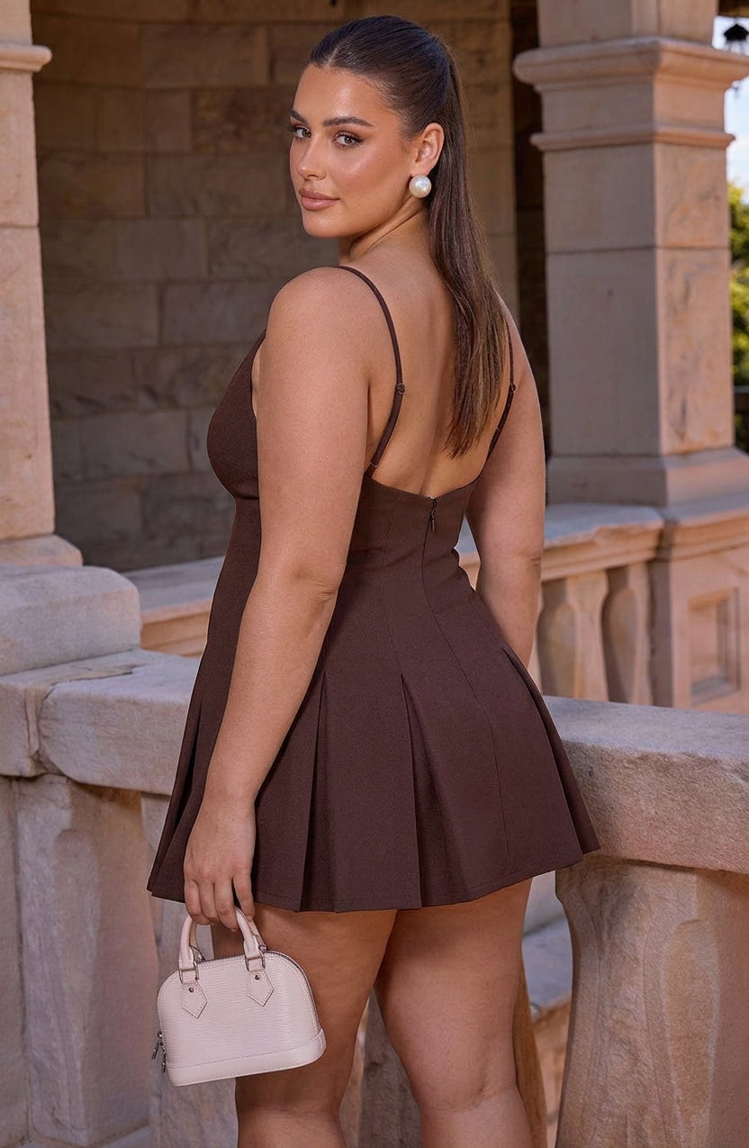 Rory Mini Dress - Plum Brown - Plus size model