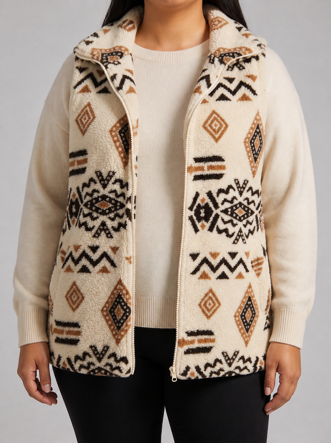 Rosalie™ | Aztec Sherpa Vest - Plus size model
