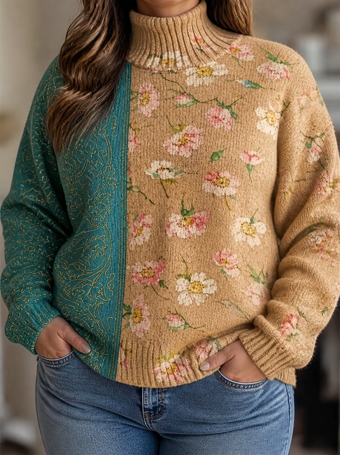 Saffra | Saffron Blossom Turtleneck - Plus size model
