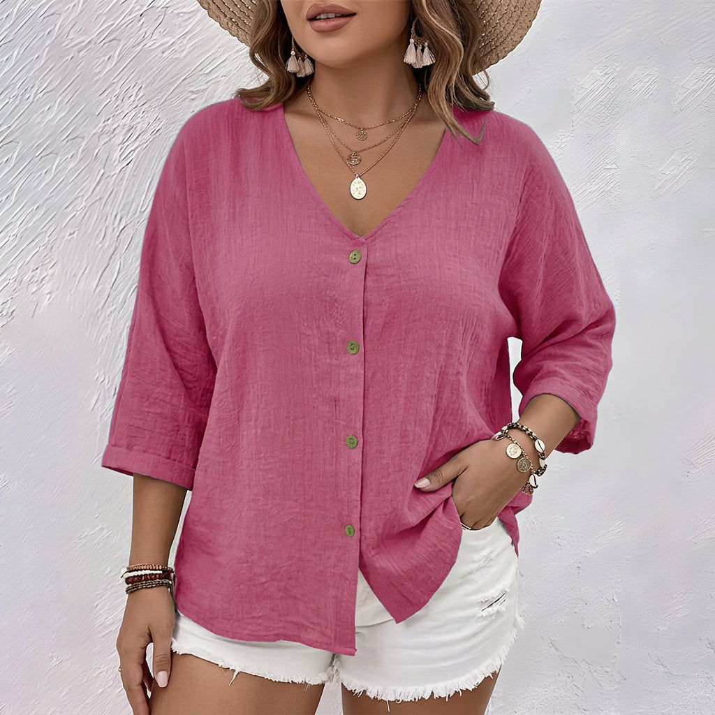 Marcia | Relaxed Button-Up Blouse - Plus size model