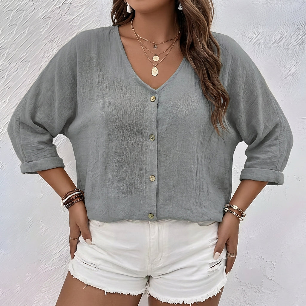 Marcia | Relaxed Button-Up Blouse - Plus size model