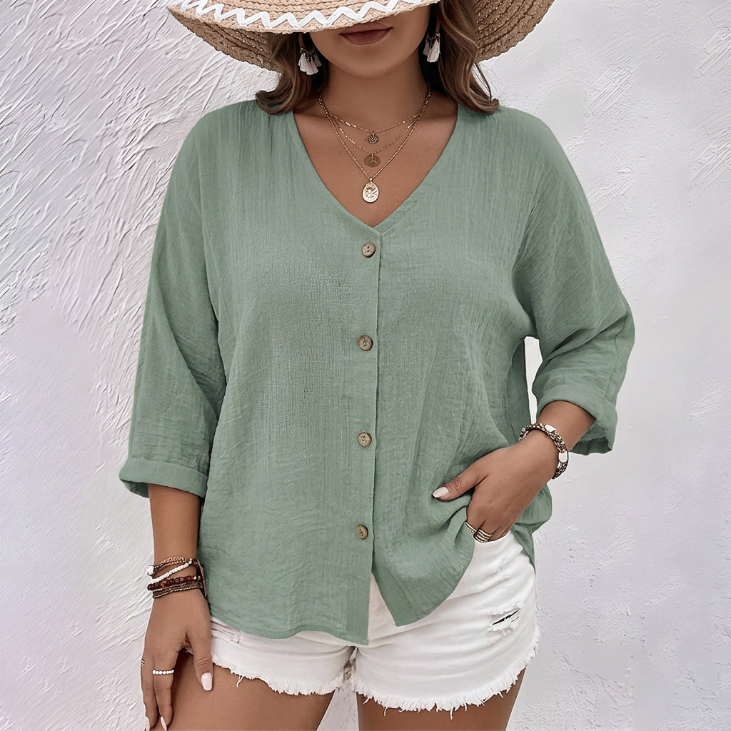 Marcia | Relaxed Button-Up Blouse - Plus size model
