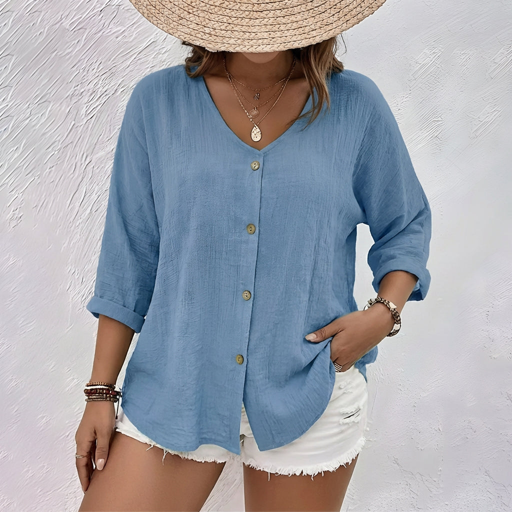 Marcia | Relaxed Button-Up Blouse - Plus size model