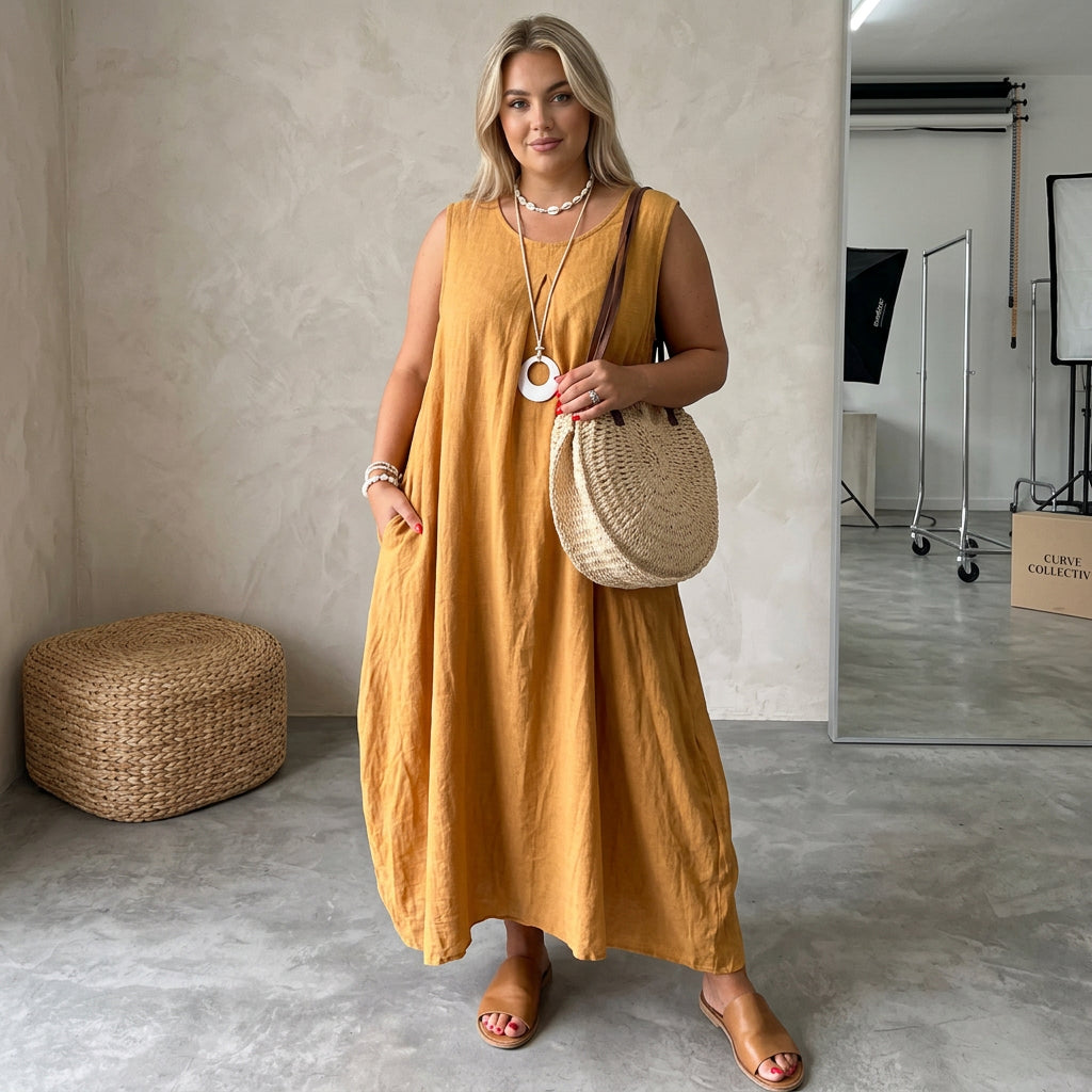Amaris - Relaxed Sleeveless Dress - Plus size model