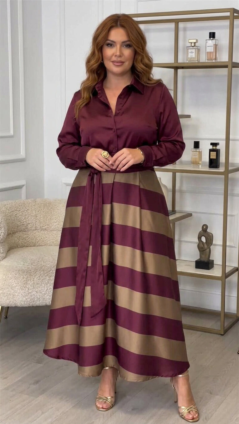 Yvonne | Striped Maxi Dress - Plus size model