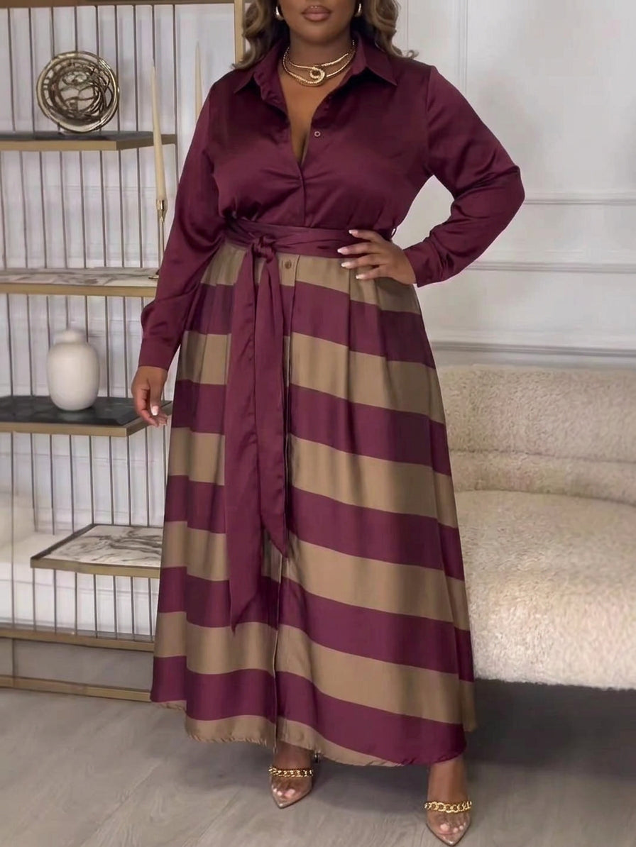 Yvonne | Striped Maxi Dress - Plus size model