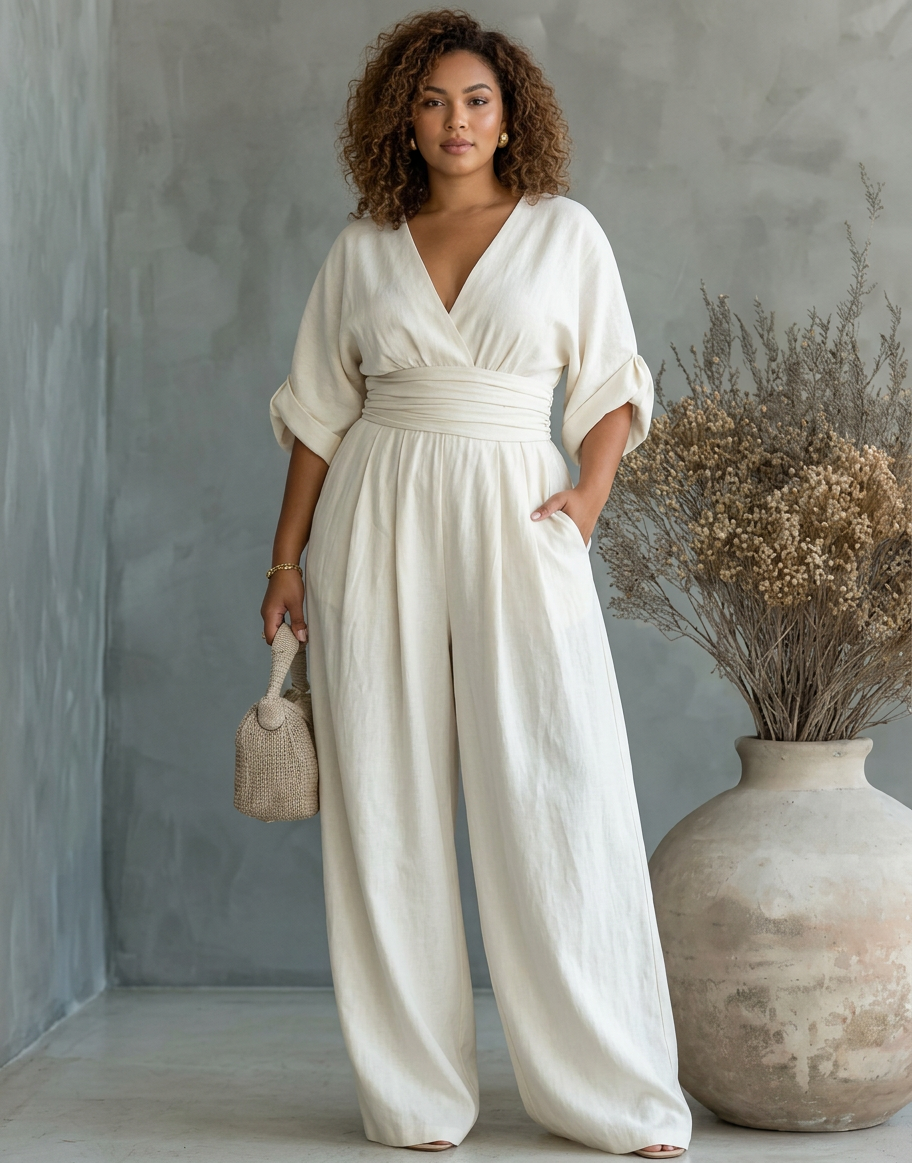 Elise – Elegant Fluid Jumpsuit - Plus size model