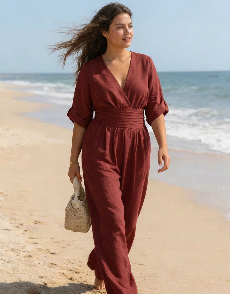 Elise – Elegant Fluid Jumpsuit - Plus size model