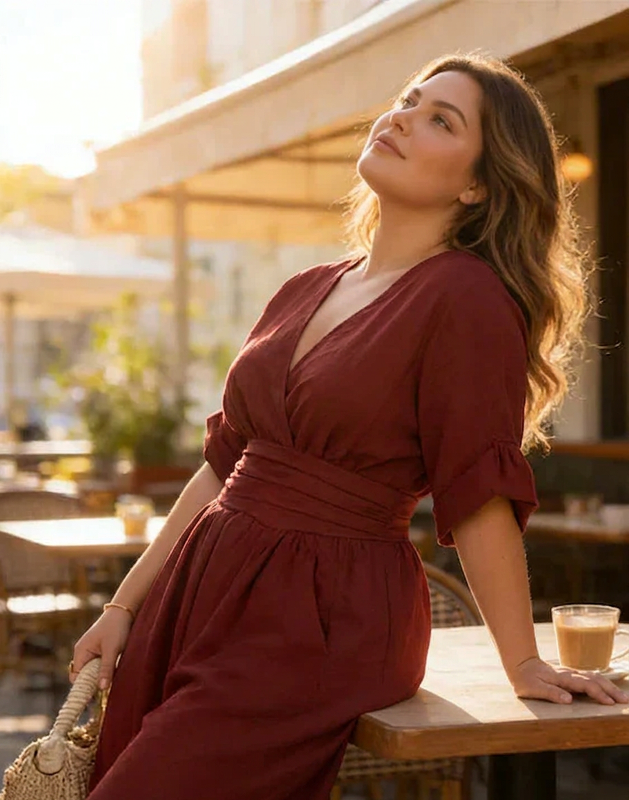 Elise – Elegant Fluid Jumpsuit - Plus size model
