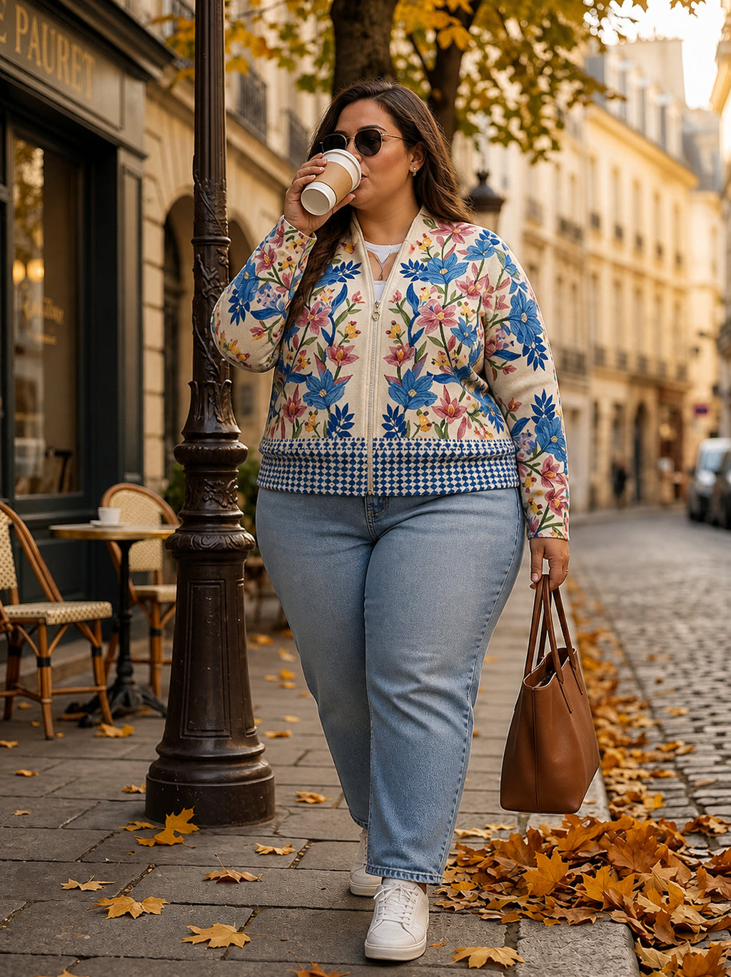 Donna | Garden Floral Zip Cardigan - Plus size model