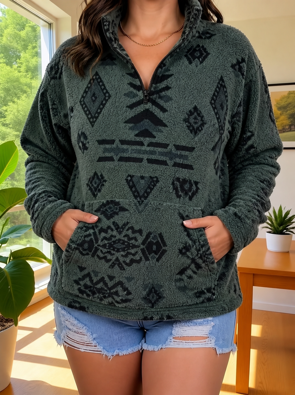 Talula™ | Forest Aztec Fleece Half-Zip - Plus size model