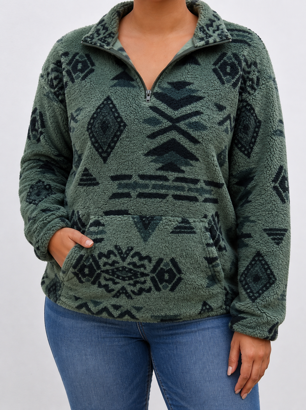 Talula™ | Forest Aztec Fleece Half-Zip - Plus size model