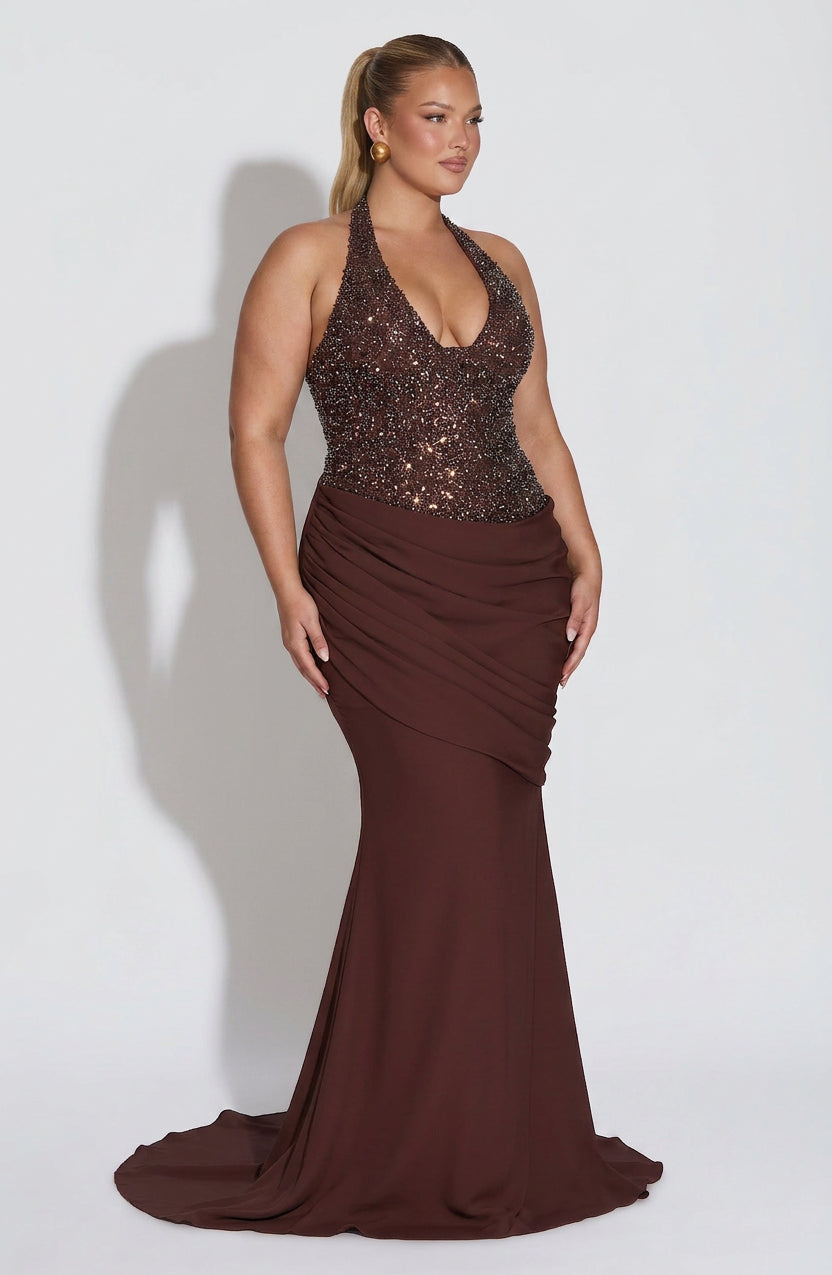 Taylor Gown - Plum Brown - Plus size model