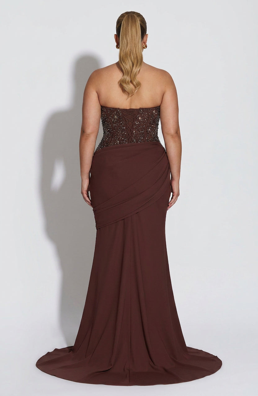 Taylor Gown - Plum Brown - Plus size model