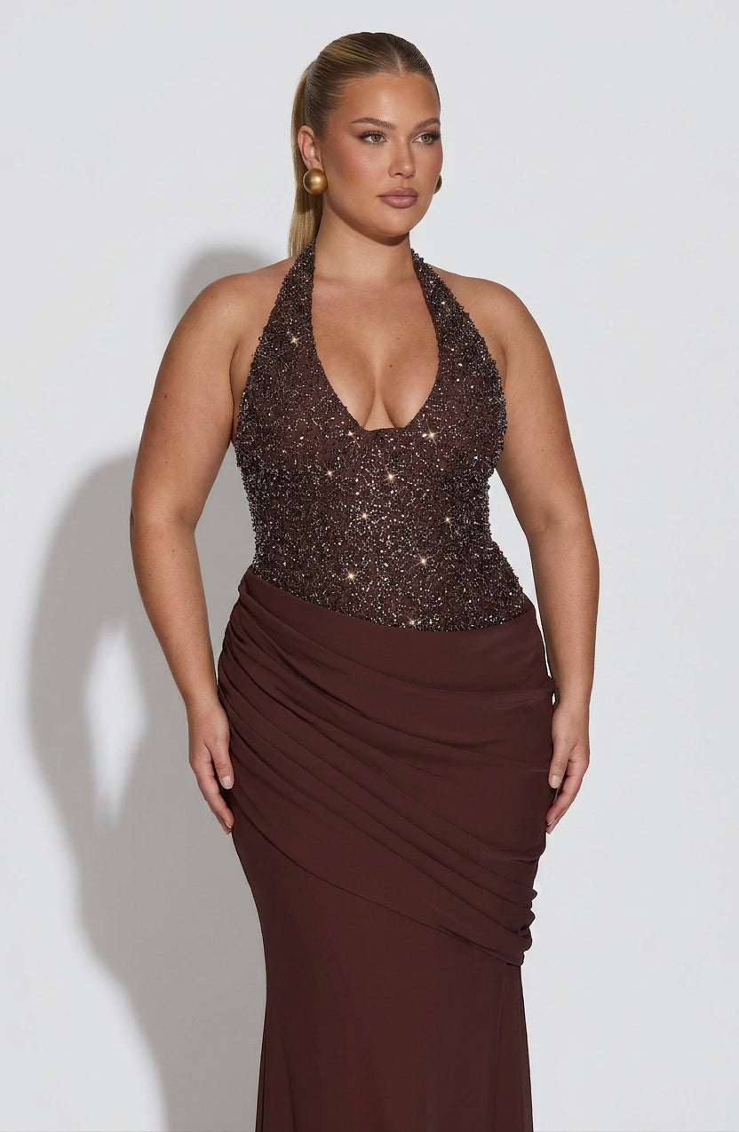 Taylor Gown - Plum Brown - Plus size model